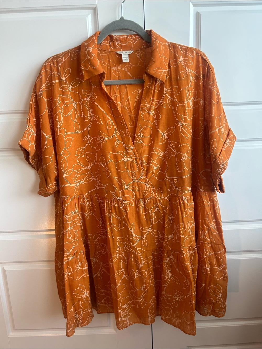 Cato Orange Floral Wrap-top Tiered Blouse